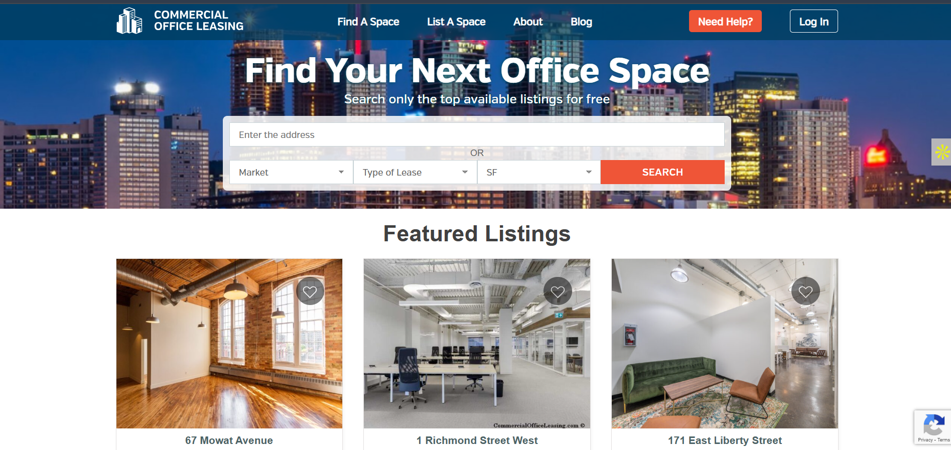Screenshot of CommercialOfficeLeasing.com